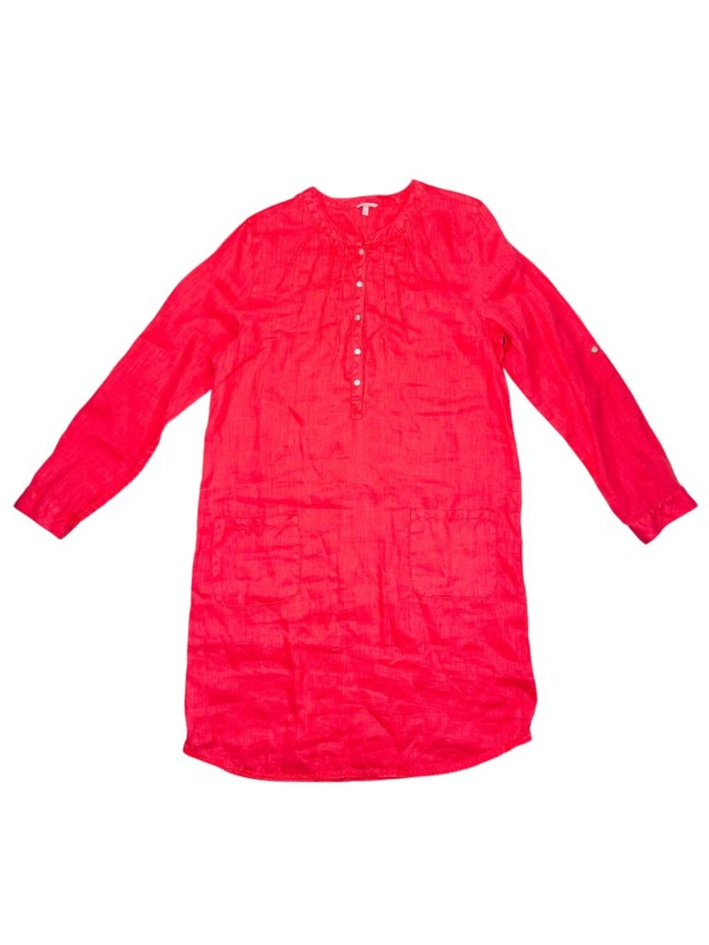 The Territory Ahead Large Linen Dress Coral Lightweight Long Sleeve Flaw